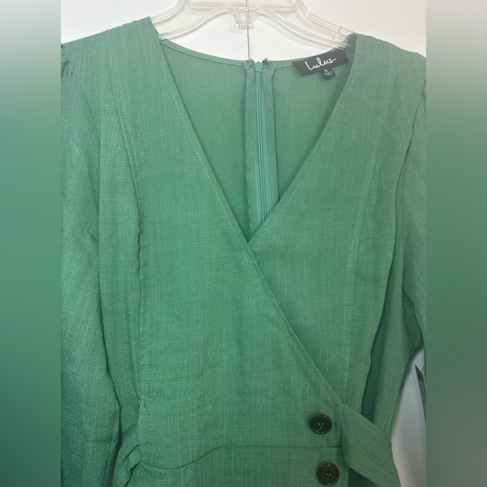 Lulus Draper’s Dream Retro Green Wrap Dress with Buttons NWT - Picture 8 of 16